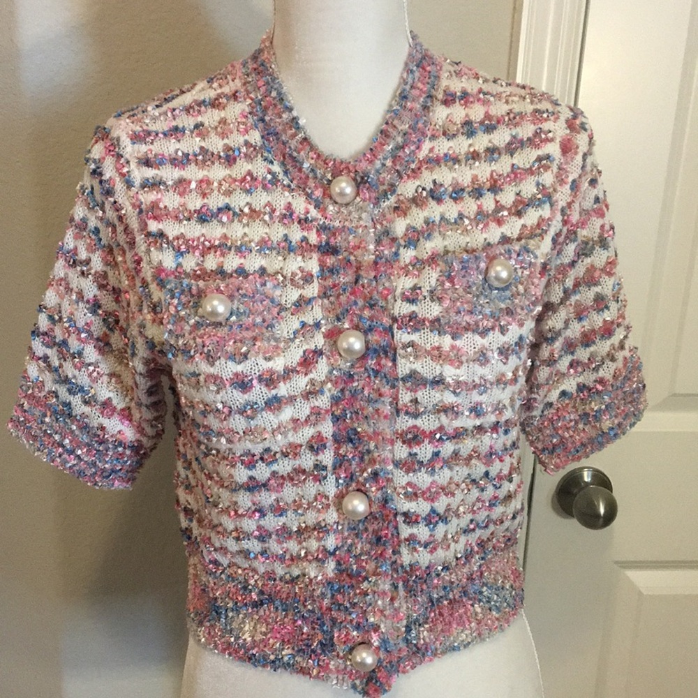 Urban Revivo Tweed Sweater Jacket Cardigan w Oversized Pearl Buttons, size US 8